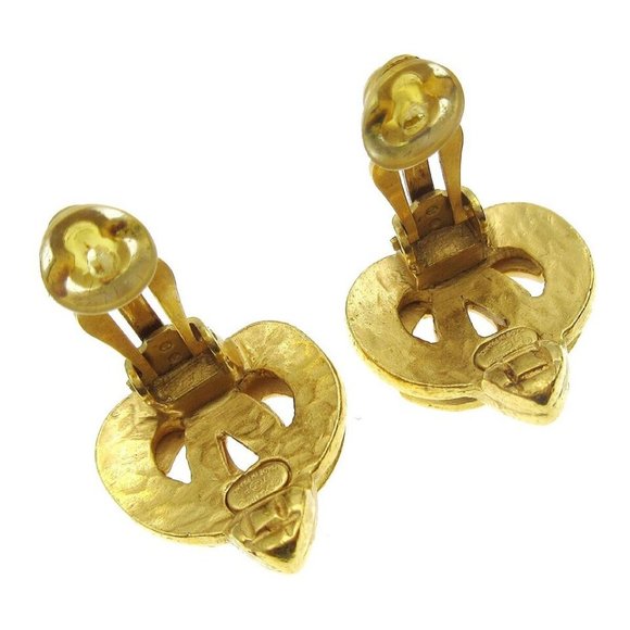 Auth CHANEL CC Logos Button Heart Motif Earrings Gold-plated Clip-On - Picture 4 of 8